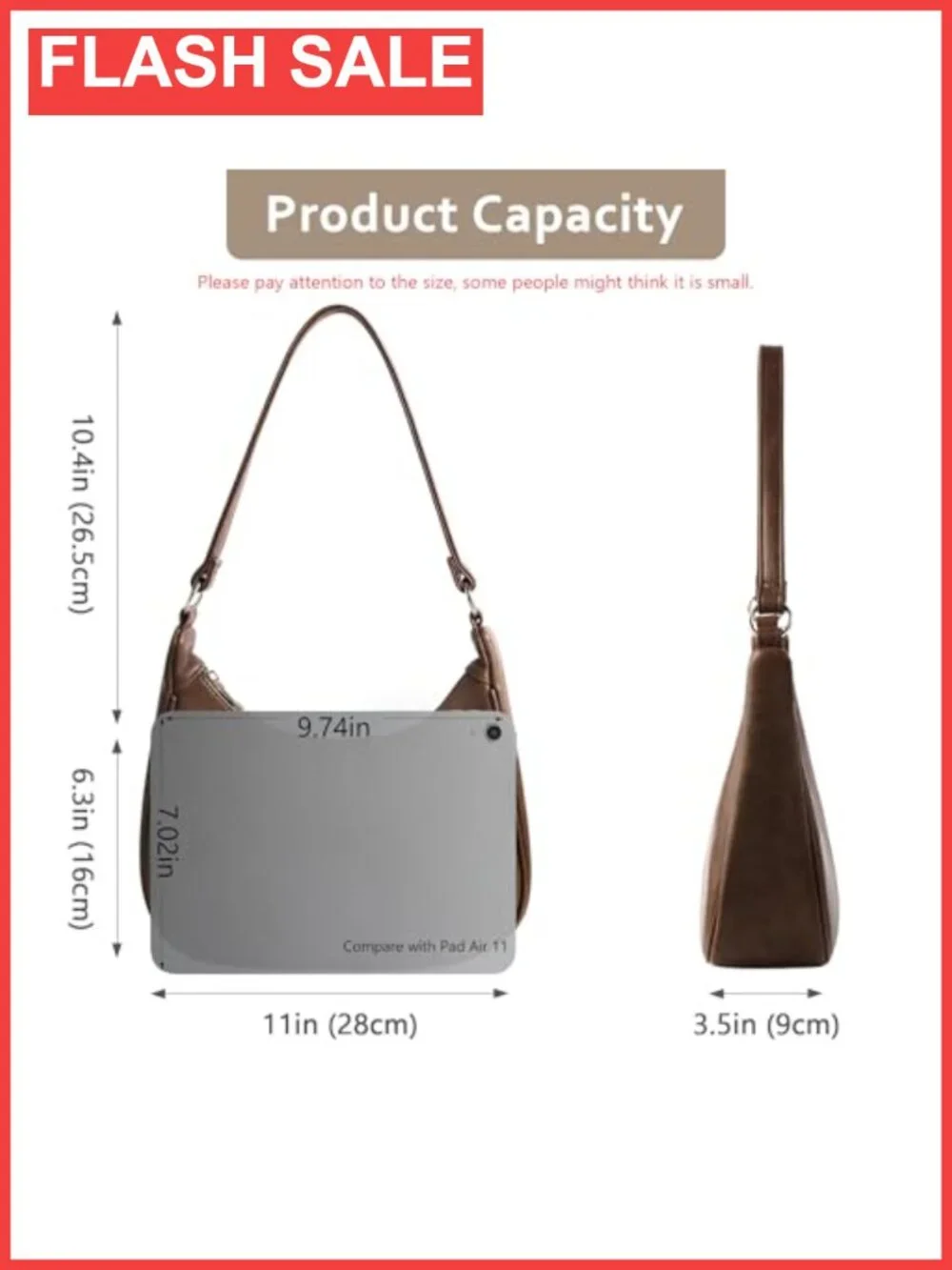 Vegan Leather Hobo Shoulder Bag Small Crescent Purse with Zip Pocket